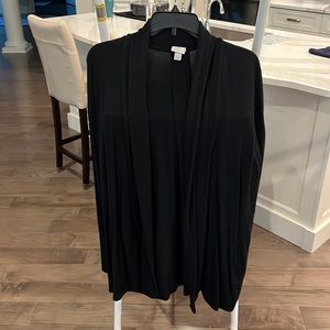 Black open front cotton athletic cardigan